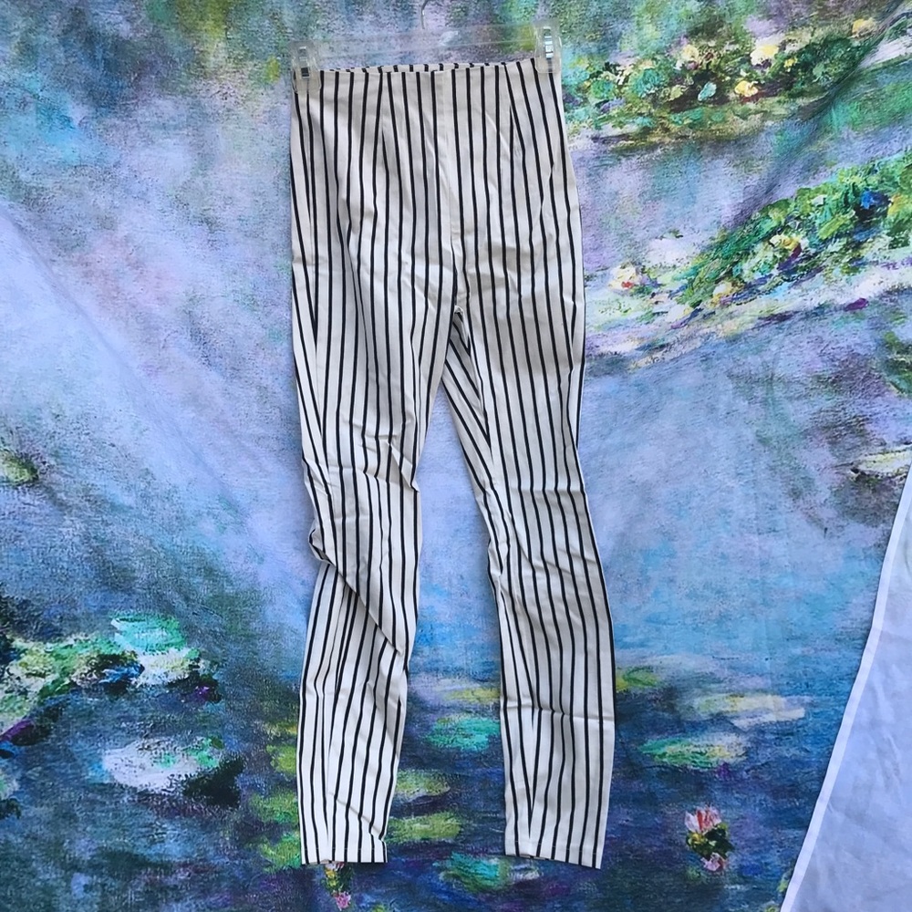 F21 White leggings with black stripes